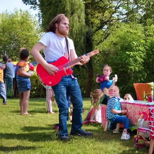 Prompt: rasmus playing at a children's birthday party