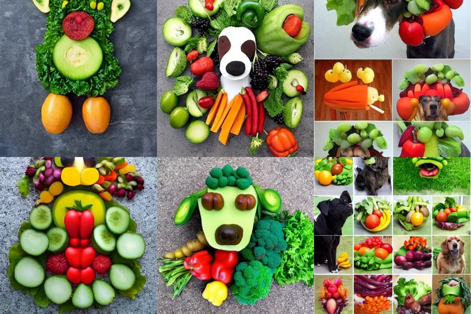 Prompt: dog made out of fruits and vegetables,