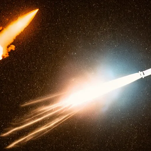 Prompt: a photo of a missile hitting a meteor in mid-air