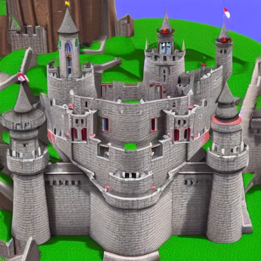 Image similar to Super mario 64 castle, rendered in unreal engine, hyper detailed, wide view
