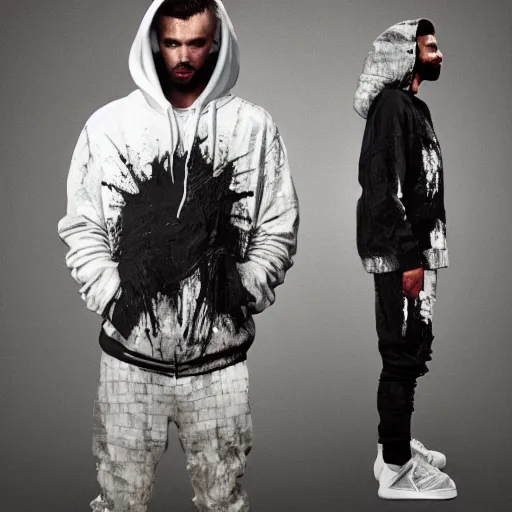 Image similar to a full body portrait of modern day jesus wearing yeezus streetwear hoodie and pants by nicola samori, oil painting, realistic, 8 k, adidas sneakers style