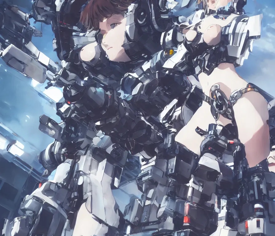 Image similar to girl from azur lane with a large mech, futuristic, beautiful collaborative painting by yoji shinkawa, greg ruthowski, alphonse murac, ultrafine detail, 4 k, 8 k, artstation