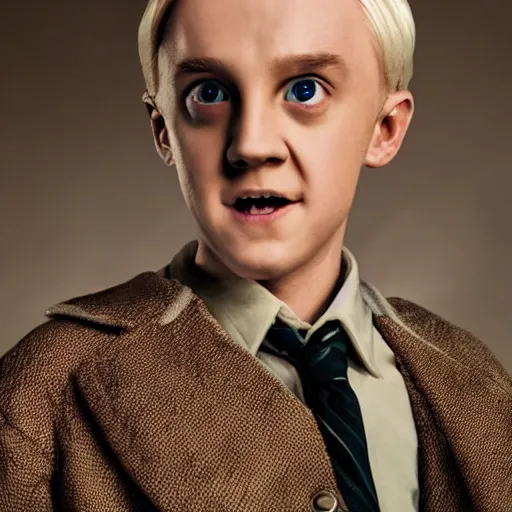 Prompt: Draco Malfoy as One from Stranger Things, high resolution photo