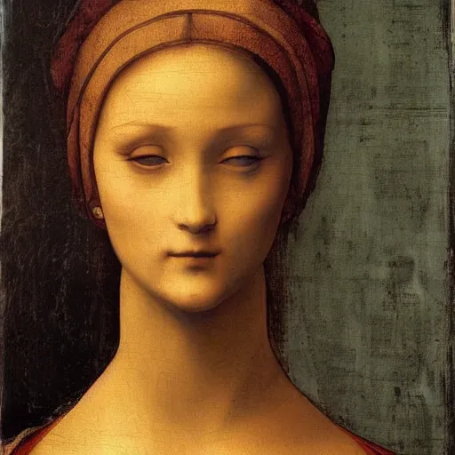 Image similar to a close up of a painting of a woman, a painting by leonardo da vinci, featured on deviantart, mannerism, da vinci, art, detailed painting