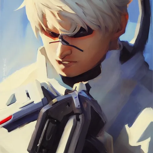 Image similar to greg manchess portrait painting of ken kaneki as overwatch character, medium shot, asymmetrical, profile picture, organic painting, sunny day, matte painting, bold shapes, hard edges, street art, trending on artstation, by huang guangjian and gil elvgren and sachin teng