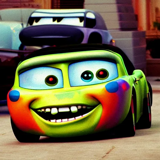 Prompt: horrifying Pixar cars, Pixar style horror,