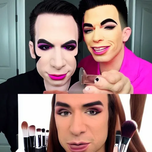 Image similar to “Saul Goodman as a beauty YouTuber making a video with James Charles about makeup”