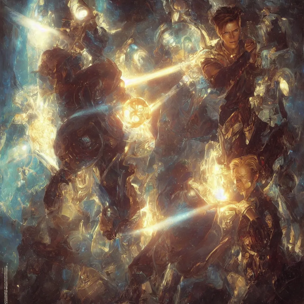 Image similar to david bowie as doctor who, radiant light, caustics, heroic, bright iridescent light, by gaston bussiere, bayard wu, greg rutkowski, maxim verehin