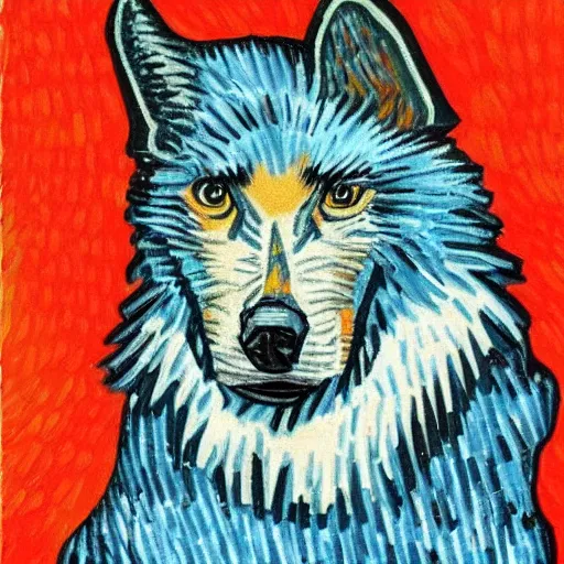 Image similar to retarded wolf portrait, van gogh style