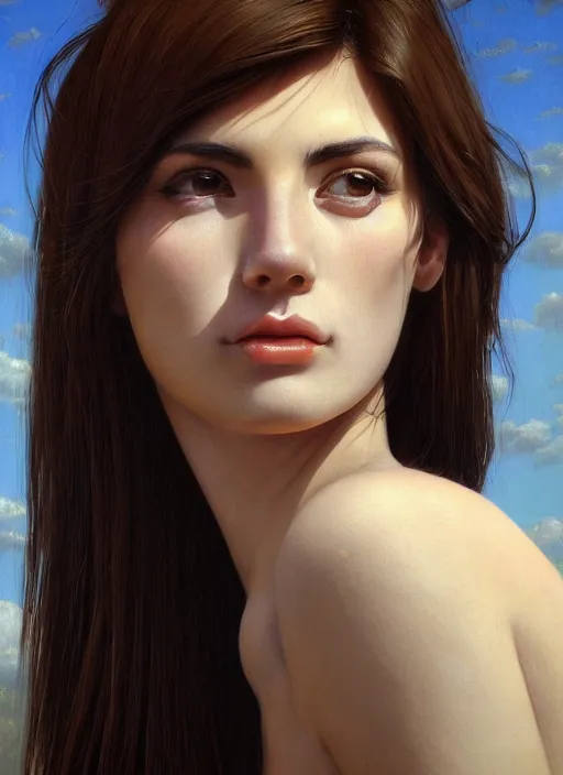 Prompt: photo gorgeous young italian woman, brunette hair, cow looking over shoulder, in the style of stefan kostic, realistic, sharp focus, 8 k high definition, insanely detailed, intricate, elegant, art by david cronenberg and stanley lau and artgerm and yoshitako amano and ryden and kawase hasui, artstation