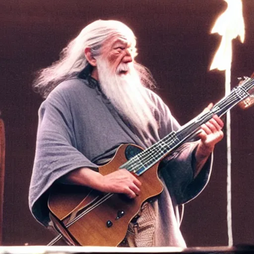 Image similar to gandalf playing the guitar on stage