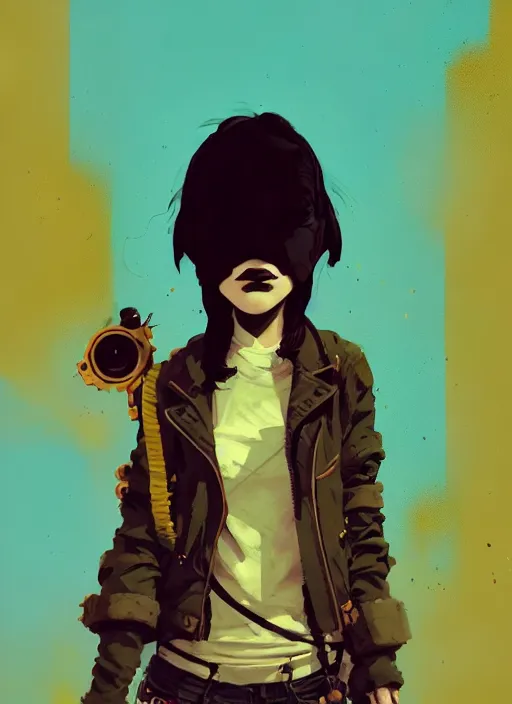 Image similar to highly detailed portrait of a moody sewerpunk young adult muppet lady by atey ghailan, by greg rutkowski, by greg, tocchini, by james gilleard, by joe fenton, by kaethe butcher, gradient yellow, black, brown and cyan color scheme, grunge aesthetic!!! ( ( graffiti tag city background ) )