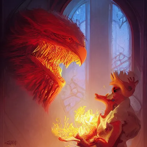 Prompt: Elmo chaos fire, fiery, D&D, fantasy, highly detailed, digital painting, artstation, smooth, sharp focus, illustration, art by artgerm and greg rutkowski and alphonse mucha