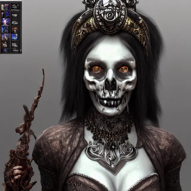 Image similar to perfectly - centered close - up portrait, candid photography, goddess of death, by anne stokes, updo, highly detailed, accurate, unreal engine 5