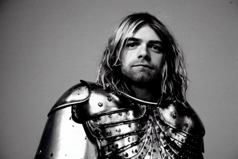 Image similar to kurt cobain wearing a suit of knight\'s armor