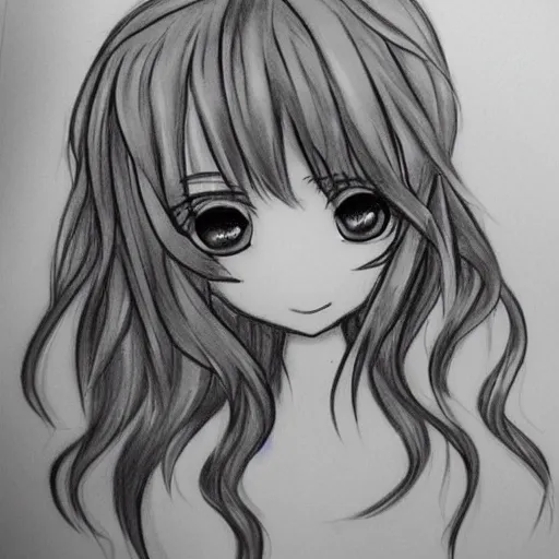 Prompt: cute anime girl, sketch, wavy hair