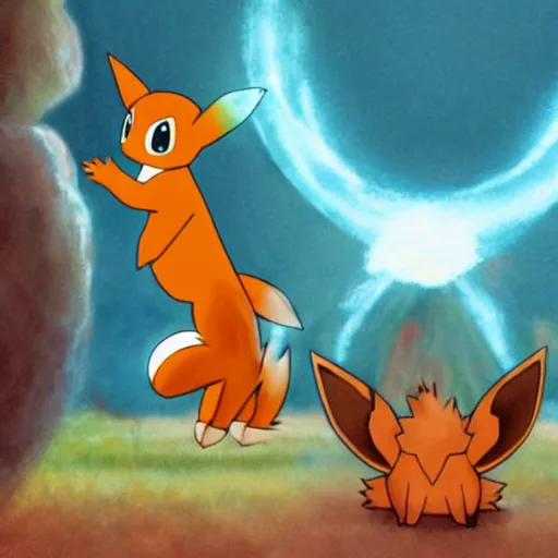 Image similar to Eevee riding a charmander