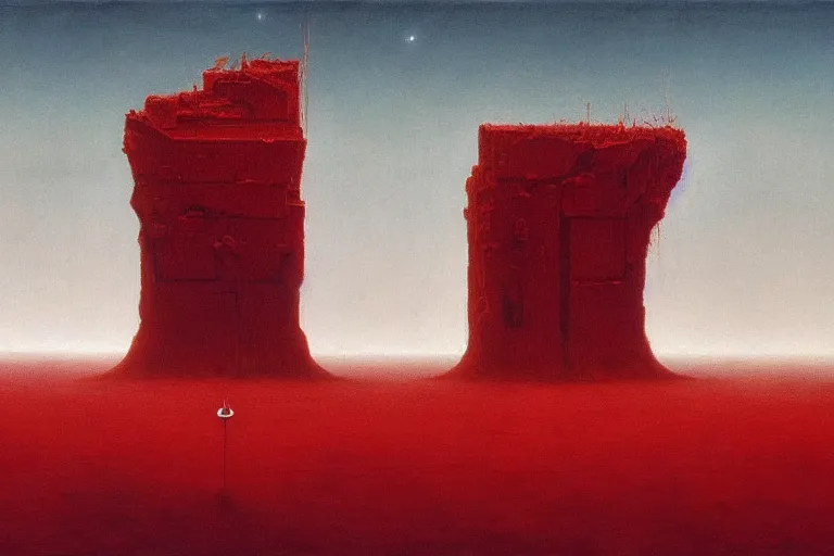 Image similar to only with red, red god of death eat apple, a futuristic city on mars in the background, red worms on the floor, in the style of beksinski, part by hopper, part by rodcenko, part by hofbauer, intricate composition, red by caravaggio, insanely quality, highly detailed, masterpiece, red light, artstation, 8 k