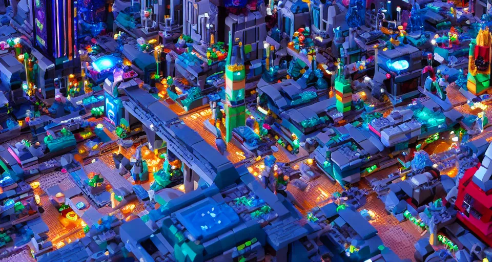 Prompt: sci - fi futuristic city made of lego bricks, pixar, disney 3 d, 8 k, octane render, still from lego movie
