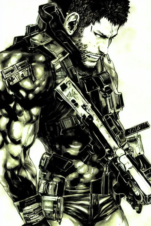 Prompt: chris redfield, painting by yoji shinkawa