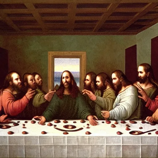 Prompt: nic cage in the last supper as painted by da vinci - n 9