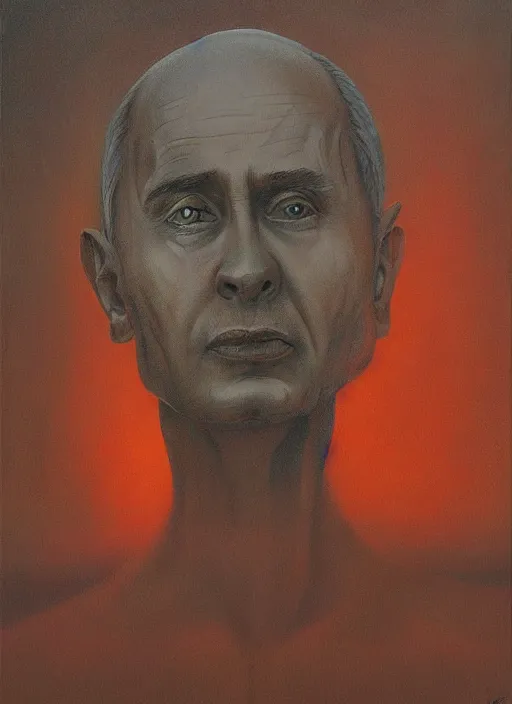 Image similar to Painting in a style of Beksinski featuring Vladimir Putin