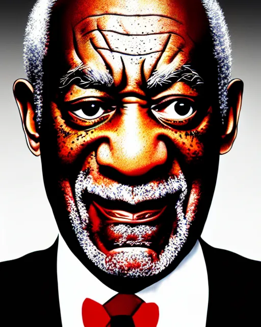 Prompt: a comic potrait of bill cosby with black and red parts, fine - face, realistic shaded perfect face, fine details. night setting. very anime style. realistic shaded lighting poster by ilya kuvshinov katsuhiro, unreal engine, global illumination, radiant light, detailed and intricate environment
