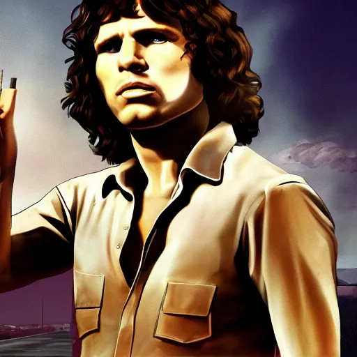 Image similar to Jim Morrison as a GTA loading screen