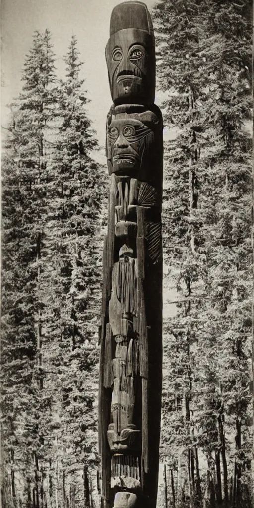Image similar to vintage photo of Tsimshian totem by edward s curtis