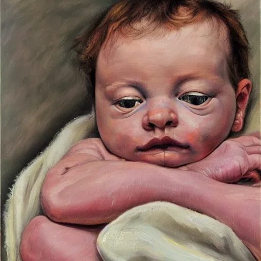 Image similar to high quality high detail painting by lucian freud, hd, portrait of newborn