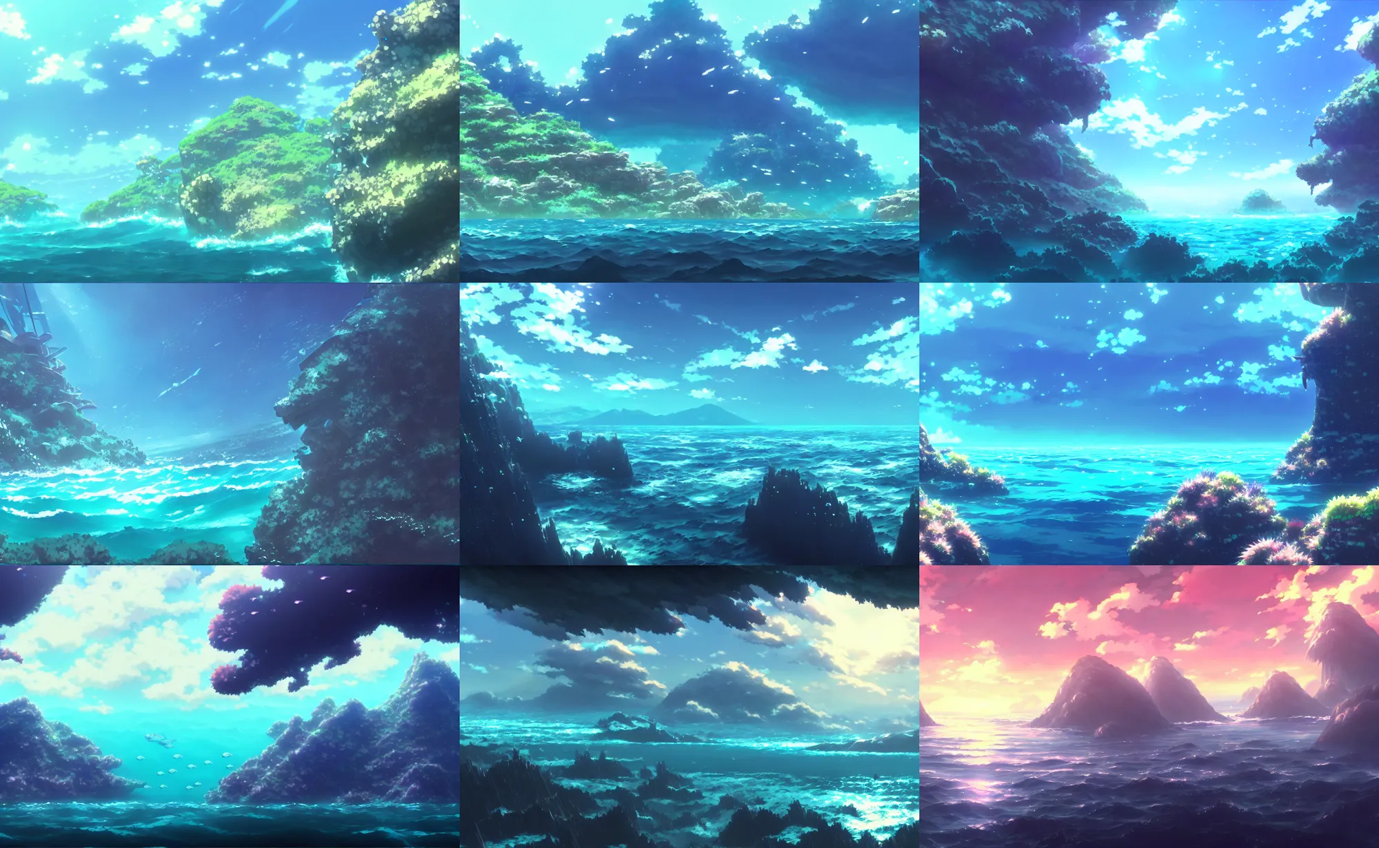 Prompt: an anime movie background matte painting of an underwater ocean reef, under water, by makoto shinkai, trending on artstation, highly detailed