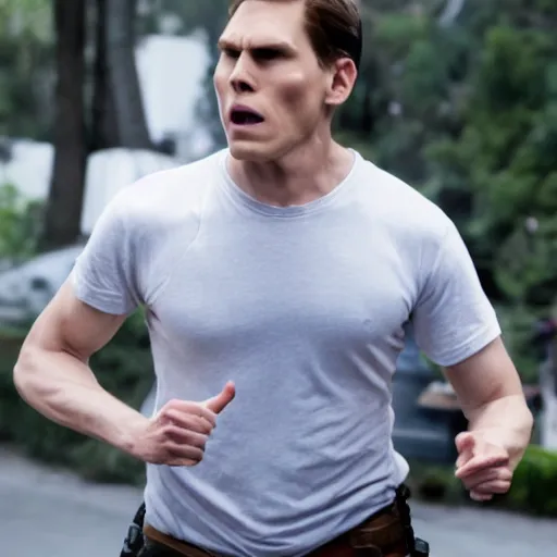 Image similar to Live Action Still of Jerma in 21 Jump Street, real life, hyperrealistic, ultra realistic, realistic, highly detailed, epic, HD quality, 8k resolution, body and headshot, film still