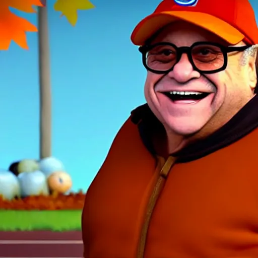 Image similar to a screen shot of danny devito in fall guys game, highly detailed cinematic