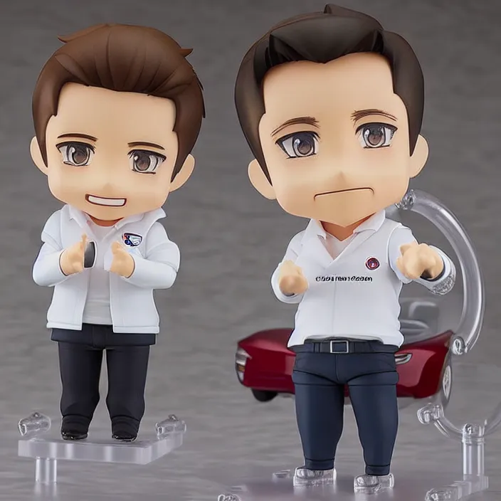 Image similar to a anime nendoroid of elon musk, car tesla 3, figurine, product photo, detailed