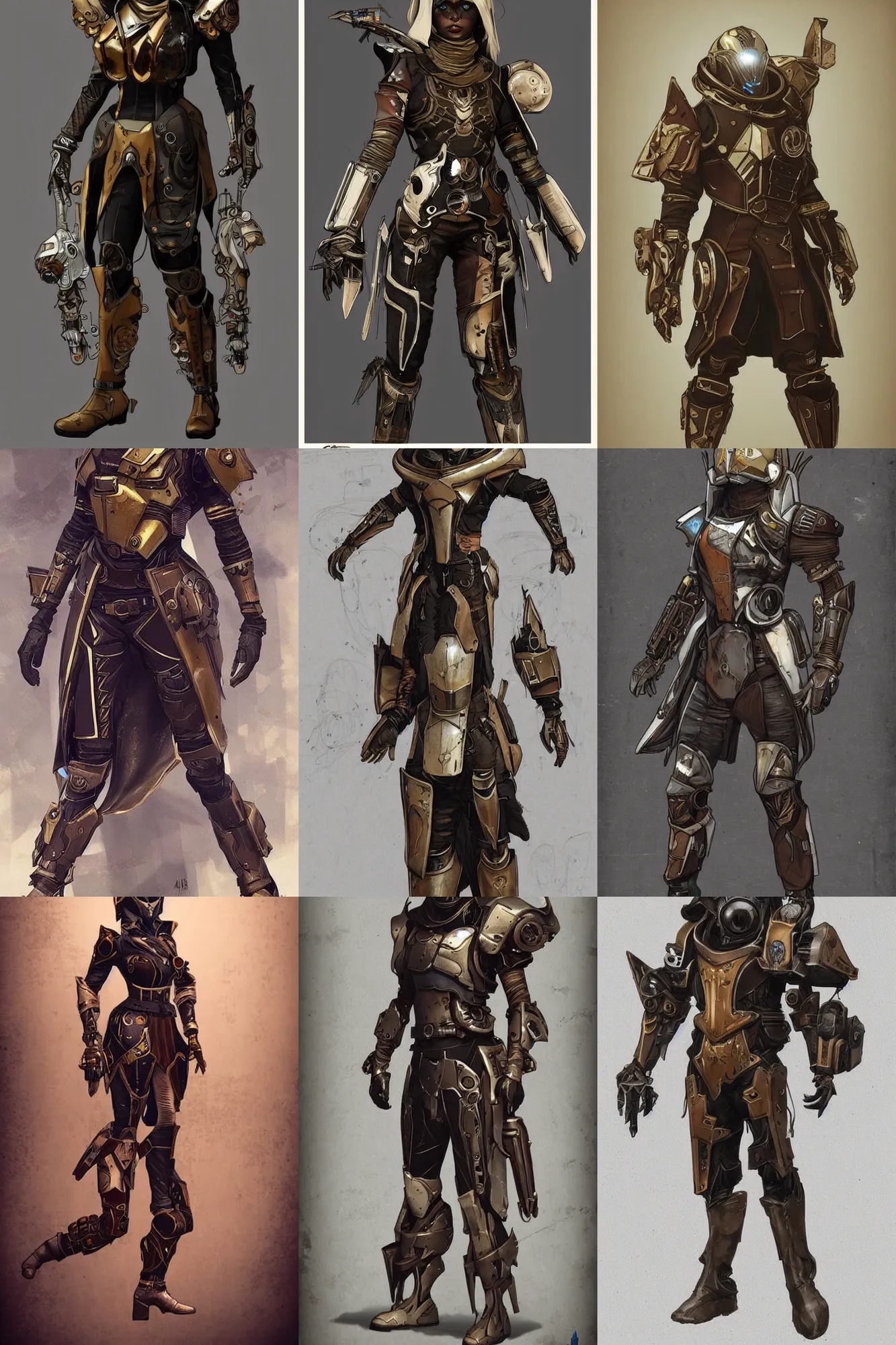 Prompt: Destiny 2 Guardian in steampunk armor, concept art, full body and head, intricate and beautiful details, trending on Artstation, Pinterest, n