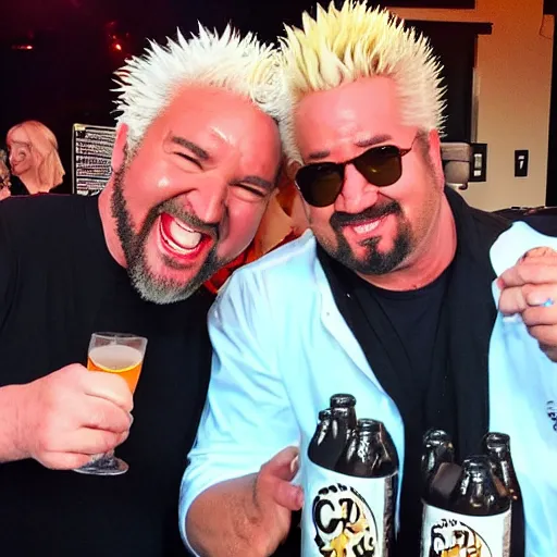 Image similar to betty white drinking white claw with guy fieri