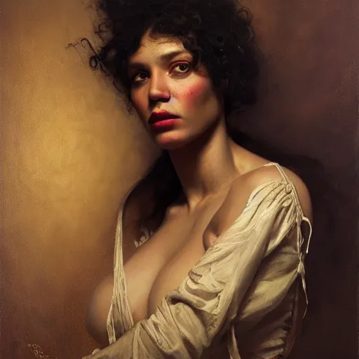 Prompt: highly detailed oil painting | very intricate | cinematic lighting | award - winning | portrait of jazzybit rouvier | by roberto ferri, by tom bagshaw, by j. c. leyendecker and klimt, american romanticism, by austin osman spare, artstation, cgsociety, official art, octane