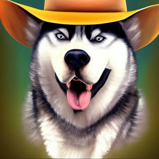 Prompt: a portrait painting of a husky in cowboy costume, wearing a cowboy hat, in the style of anime, humanoid, personify, anthropomorphic, trending on artstation