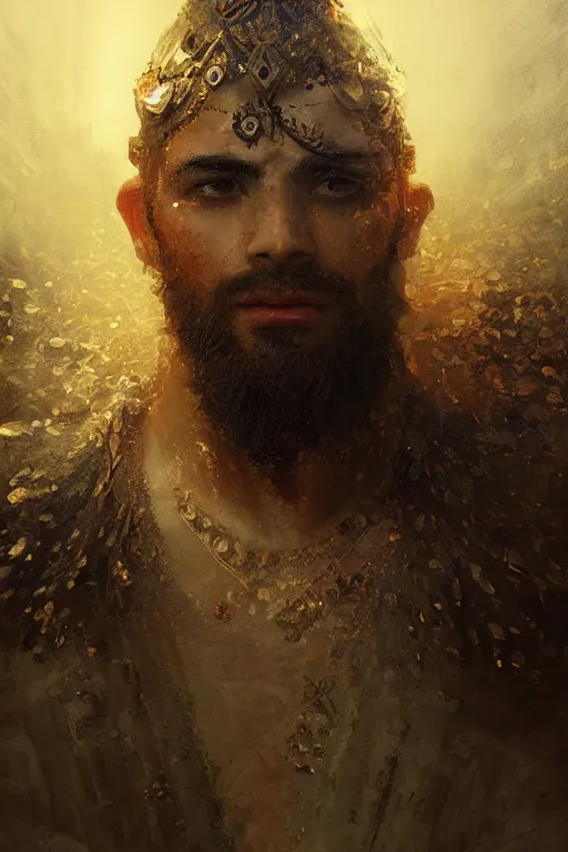 Image similar to babylonian god, portrait, powerfull, intricate, elegant, volumetric lighting, scenery, digital painting, highly detailed, artstation, sharp focus, illustration, concept art, ruan jia, steve mccurry