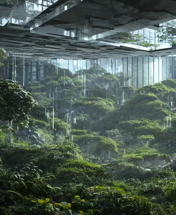 Image similar to intricate transparent clear see - through image of forge, lush botany, brutalism environment, ultra realistic, concept art, psychedelic, photorealistic, octane render, 8 k, unreal engine. art by nori inoguchi and sam kaplan and zachary goulko and christopher marley