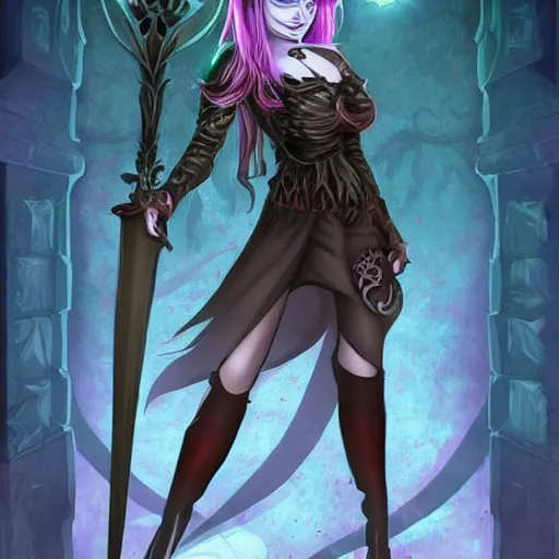 Image similar to a beautiful female necromancer raising the dead