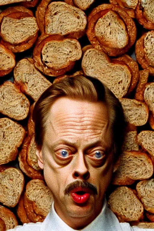 Image similar to film still of steve buscemi made out of bread in the life aquatic, 4 k