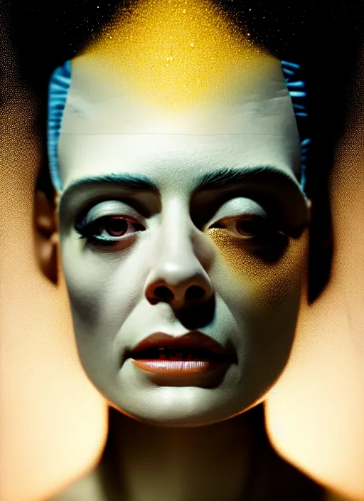 Image similar to smooth healthy skin, glowing complexion, high key lighting, portrait of a beautiful gentle futuristic bride of frankenstein, kintsugi, modern fine art, fractal, intricate, elegant, highly detailed, digital photography, subsurface scattering, by jheronimus bosch and greg rutkowski