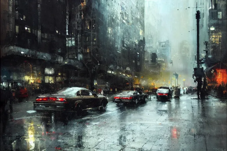 Prompt: cityscape painted by jeremy mann, street - level, dripping oil paint, highly detailed, high resolution