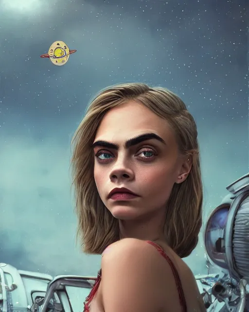 Image similar to closeup face profile portrait of cara delevingne as a soviet chernobyl space rabbit, bikini, depth of field, zeiss lens, detailed and intricate environment, fashion photoshoot by nicoletta ceccoli, mark ryden, lostfish, breathtaking, 8 k resolution, artistic, hyperrealistic, octane render