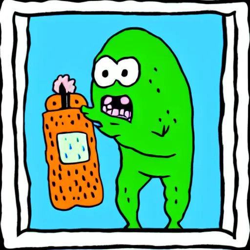 Image similar to animated fridge monster eating a pickle