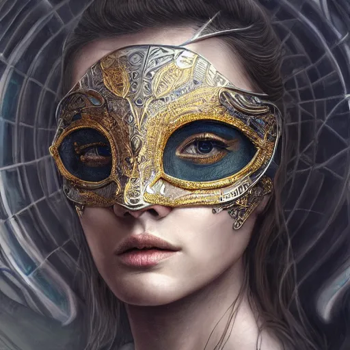 Image similar to Very very very very highly detailed epic photo of face with venetian mask, intricate, dystopian, sci-fi, extremely detailed, digital painting, artstation, concept art, smooth, sharp focus, illustration, intimidating lighting, incredible art by Artgerm and Anton Pieck