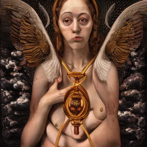 Prompt: the blasphemous caricature of the female body, hyperealistic detailed photography, divinity, awful, religious art