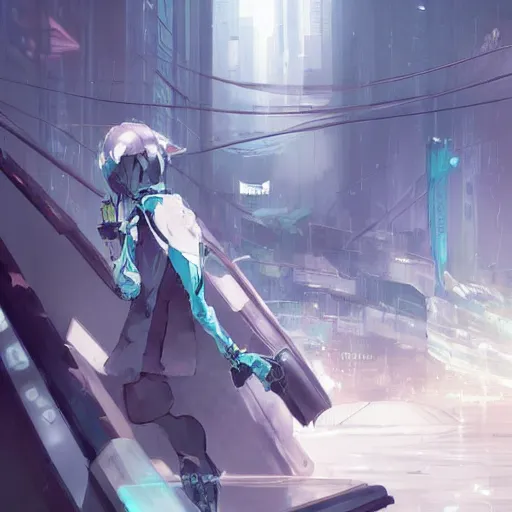 Prompt: white and teal colors. highly detailed post-cyberpunk highway in style of cytus and deemo, mysterious vibes, by Akihiko Yoshida, by Greg Tocchini, nier:automata, set in half-life 2, beautiful with eerie vibes, very inspirational, very stylish, surrealistic, perfect digital art, mystical journey in strange world, bastion game
