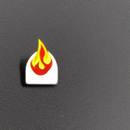 Image similar to a diamond enamel pin of a retro 1 9 8 0 s minimalistic flame fire warning label, smooth curves